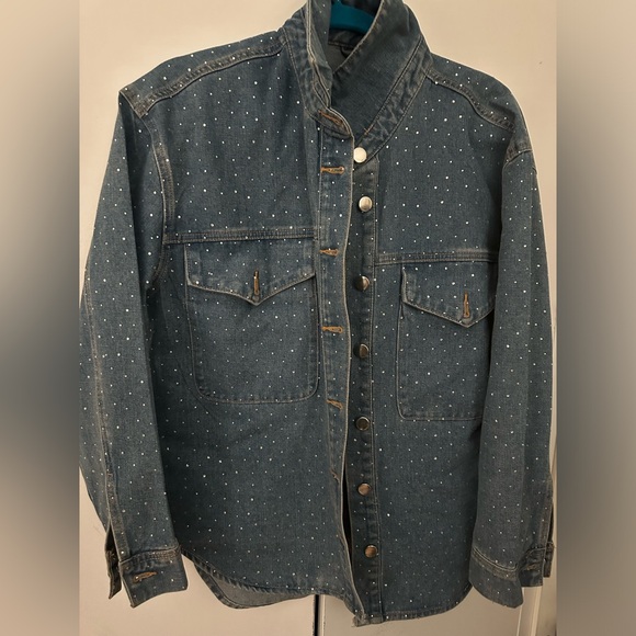 Avec Les Filles Rhinestone Denim Overshirt Size M - Picture 4 of 7